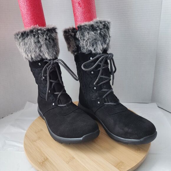 Baretraps Black Womens Sz 10M YALISHA Suede Nylon Faux Fur  Lace Up Snow Boots - Picture 5 of 16